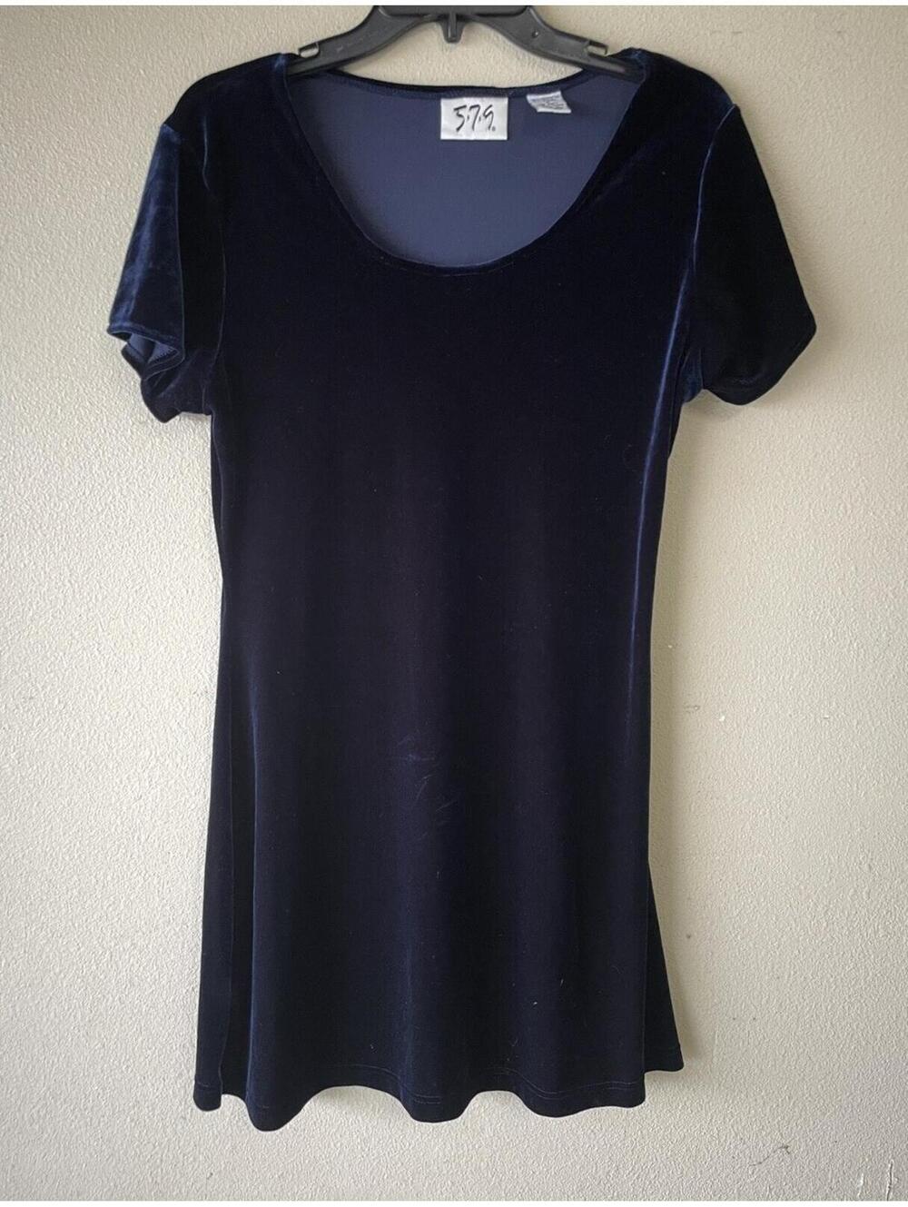 Vintage 579 Blue Velvet Short Sleeve Dress Medium Z35